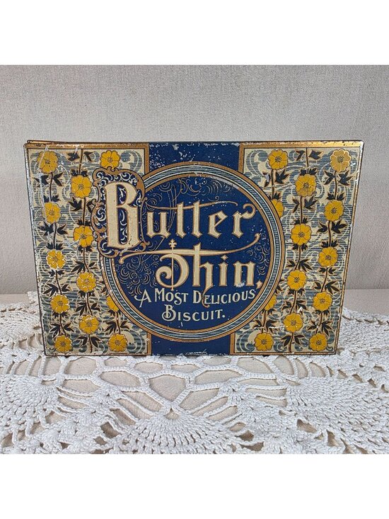 NBC Other - Antique Butter Thin Biscuit Tin National Biscuit Co Hinged lid Advertising Box
